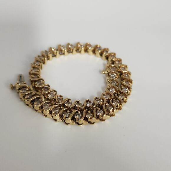 Vintage 14k Yellow Gold Diamond Tennis Bracelet 7" - Picture 3 of 9